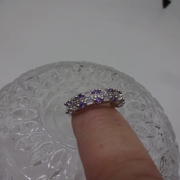 Beautiful "CUBIC ZIRCONA & AMETHYST" Handmade Silver Band Size 7.75  #499 - Picture 2 of 3